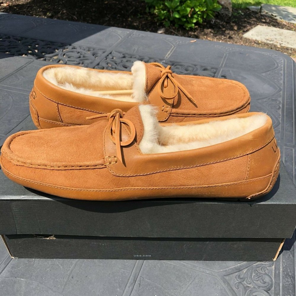 UGG Australia Byron Chestnut Leather Fur Slippers - Picture 4 of 14